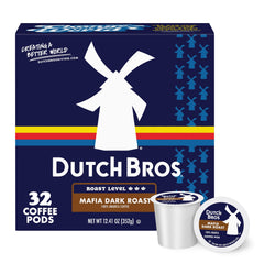 Dutch Bros Mafia Dark Roast box packaging, ready for quick-morning boosts