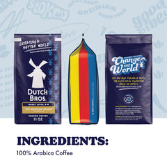 Dutch Bros OG Medium Roast bag back displaying flavor notes and roast details.