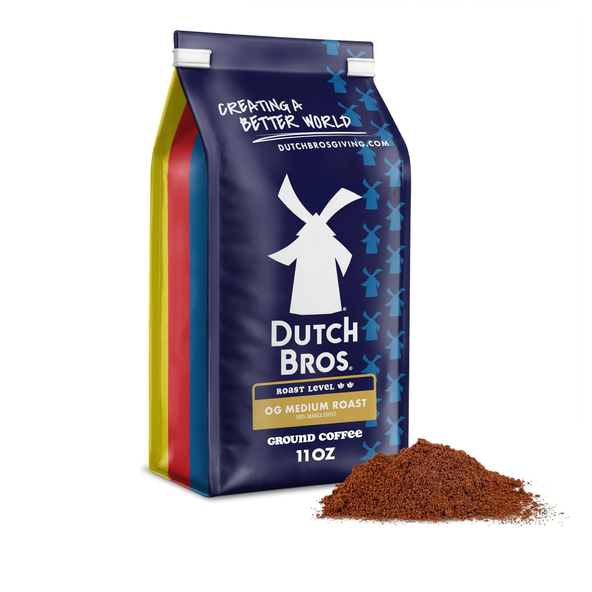Dutch Bros OG Medium Roast bag front shows premium 100% Arabica beans ready to brew.