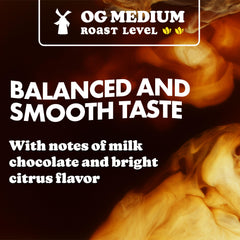 Dutch Bros OG Medium Roast coffee cup showcases smooth flavor with milk chocolate notes.