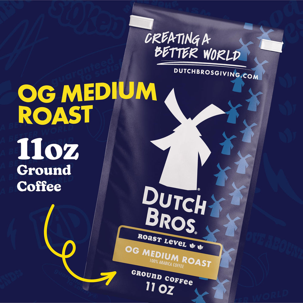 Dutch Bros OG Medium Roast ground coffee closeup with rich aroma and texture.
