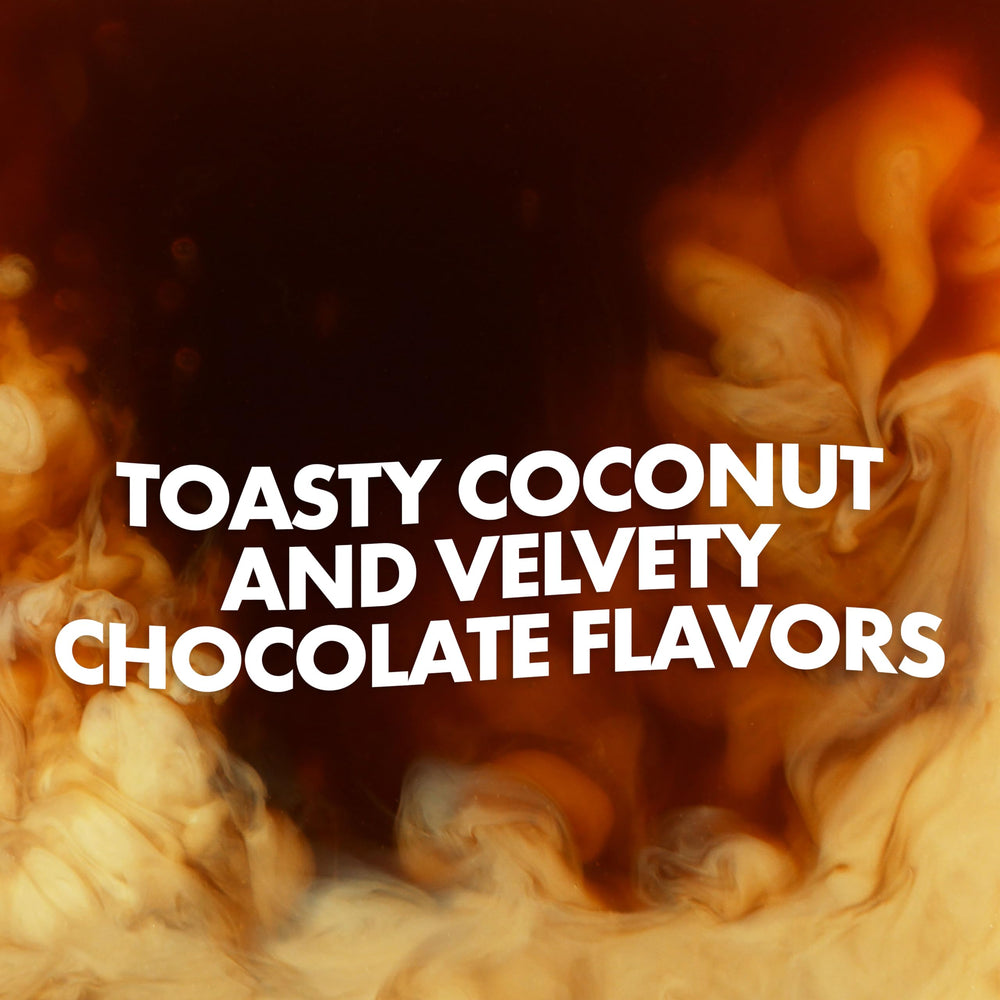 Closeup of Dutch Bros Coconut Mocha coffee pod highlighting flavor details.