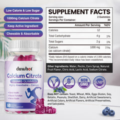 duwhot Calcium Citrate Gummies blueberry packaging highlights vegan and gluten-free formula