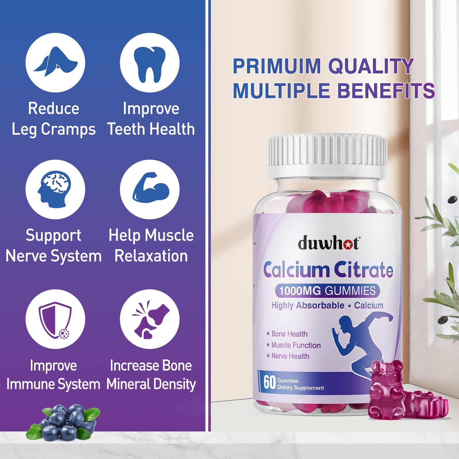 duwhot Calcium Citrate Gummies serving scene suggests simple daily habit