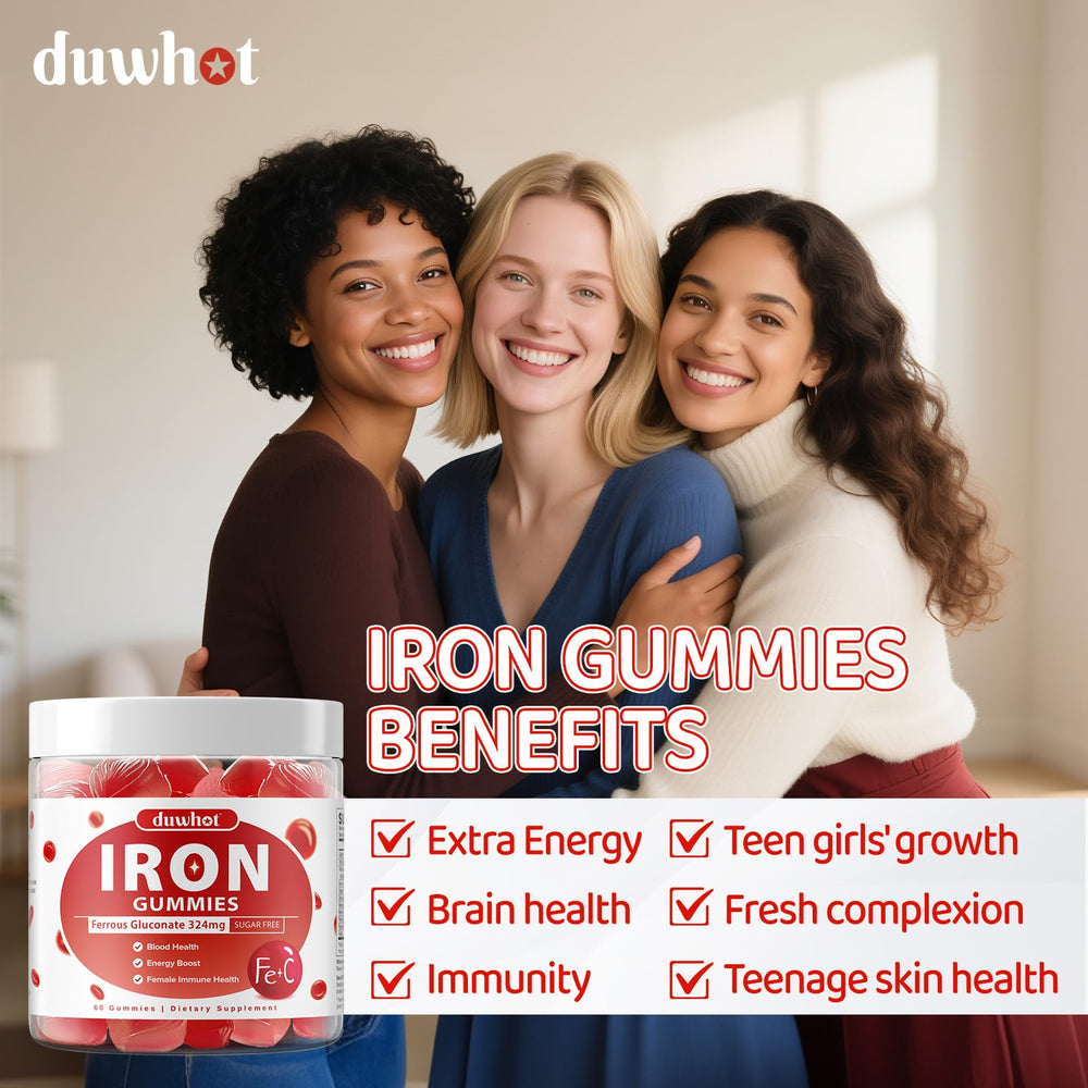 Duwhot bottle graphic lists zinc, copper, vitamin A and B for overall wellness.