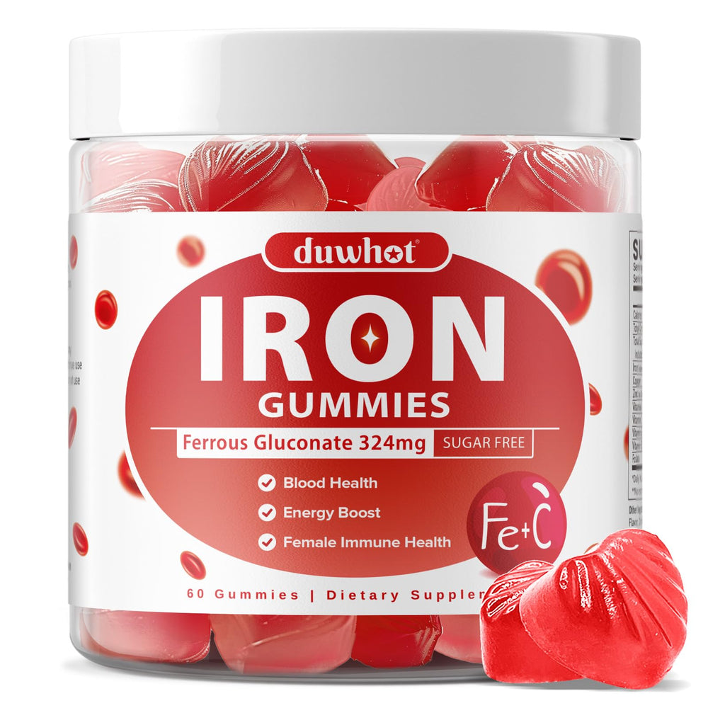 Duwhot iron gummies bottle with strawberry flavor for teen and young women.