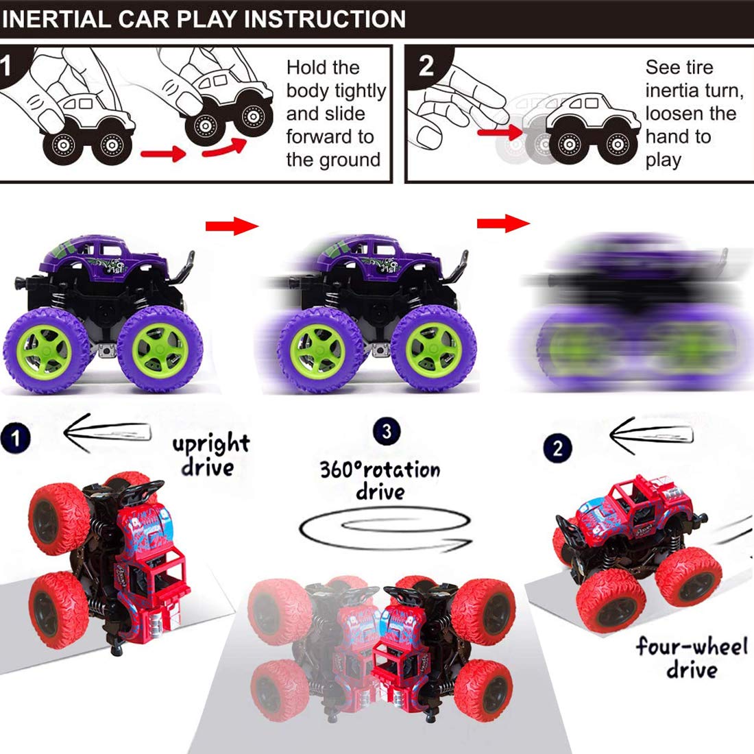 Duyfioa monster trucks four-pack colorful design attracts kids and fuels imagination
