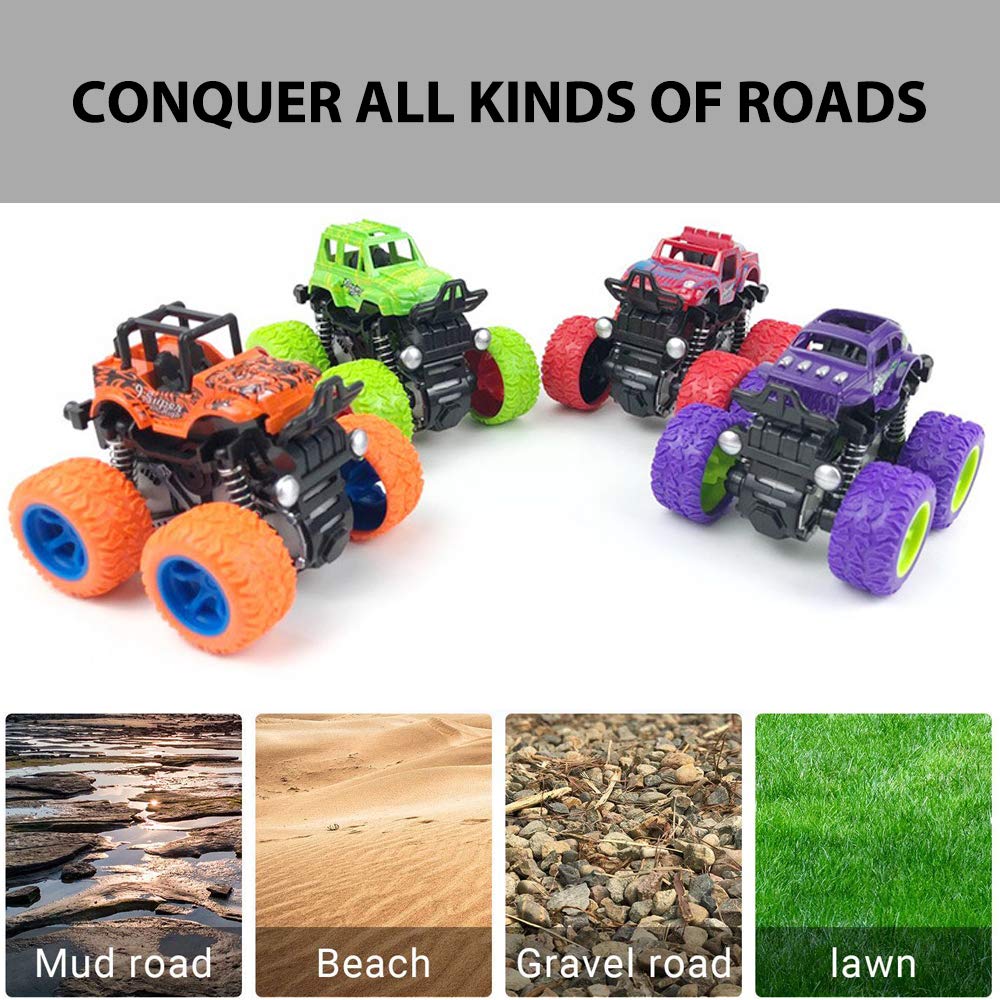 Duyfioa monster trucks with shockproof springs absorb bumps during play