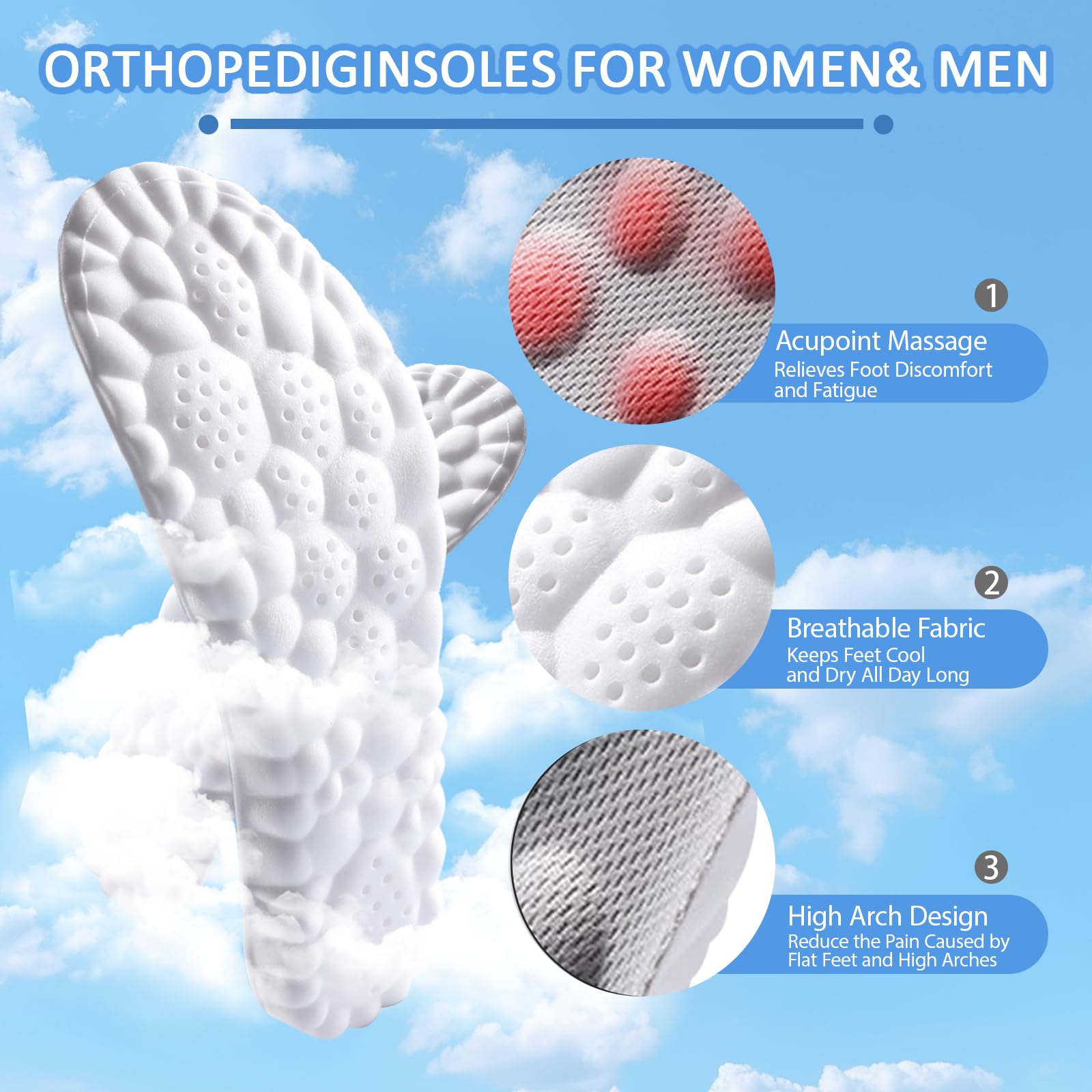 DWTWLE 4D Cloud Insoles arch support reduces foot fatigue.