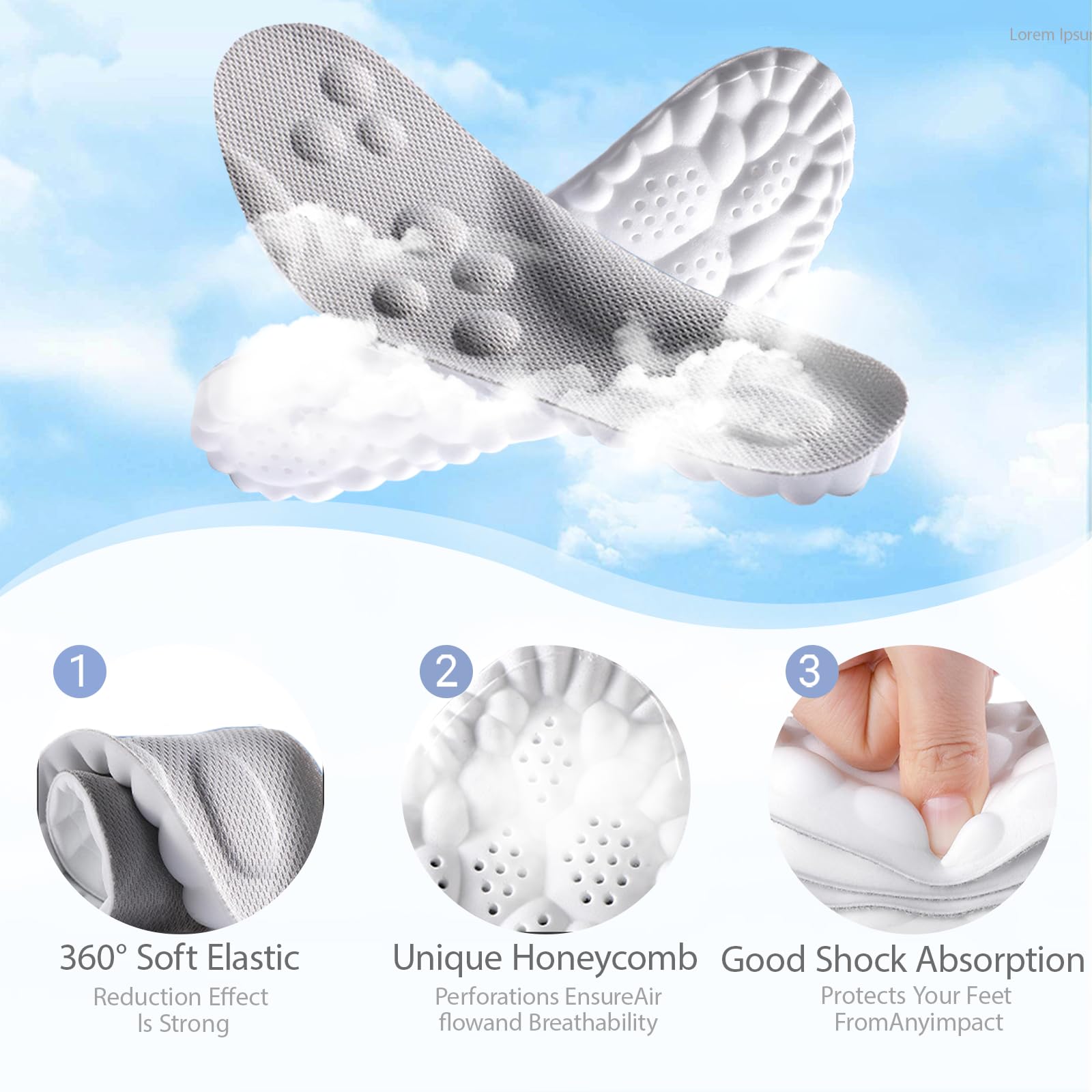 DWTWLE 4D Cloud Insoles breathable honeycomb keeps feet cool.