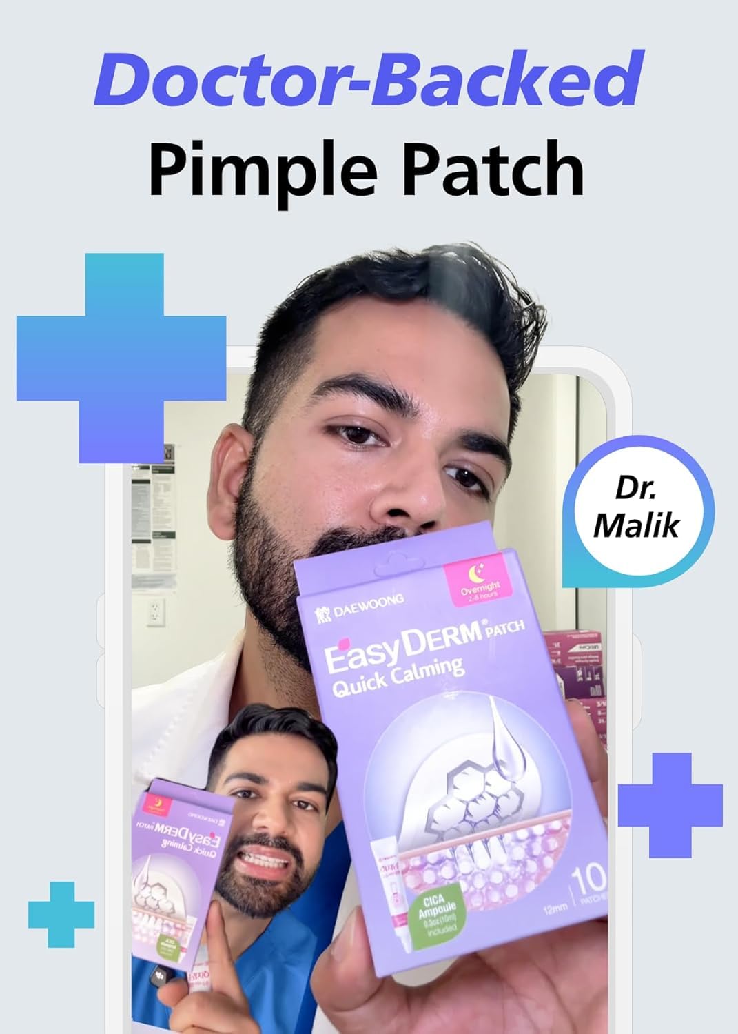 DWEasyDerm zit sticker in action over blemish.
