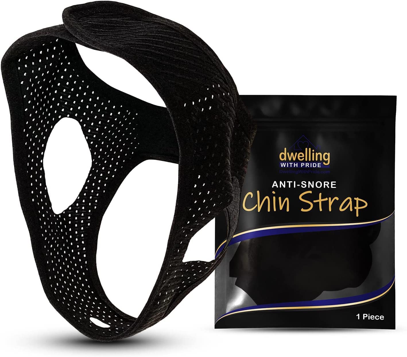 Dwelling With Pride anti-snore chin strap front view showing secure sleep fit
