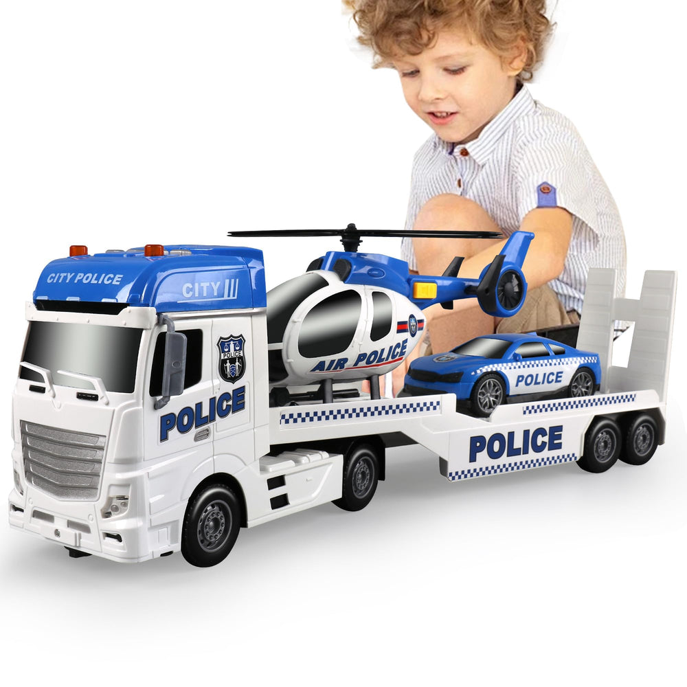 Dwi Dowellin 3-in-1 police trucks set, front view, sparks imaginative play