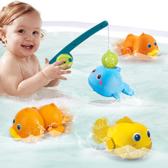 Dwi Dowellin magnetic fishing rod bath toy helps toddlers practice hand-eye coordination.