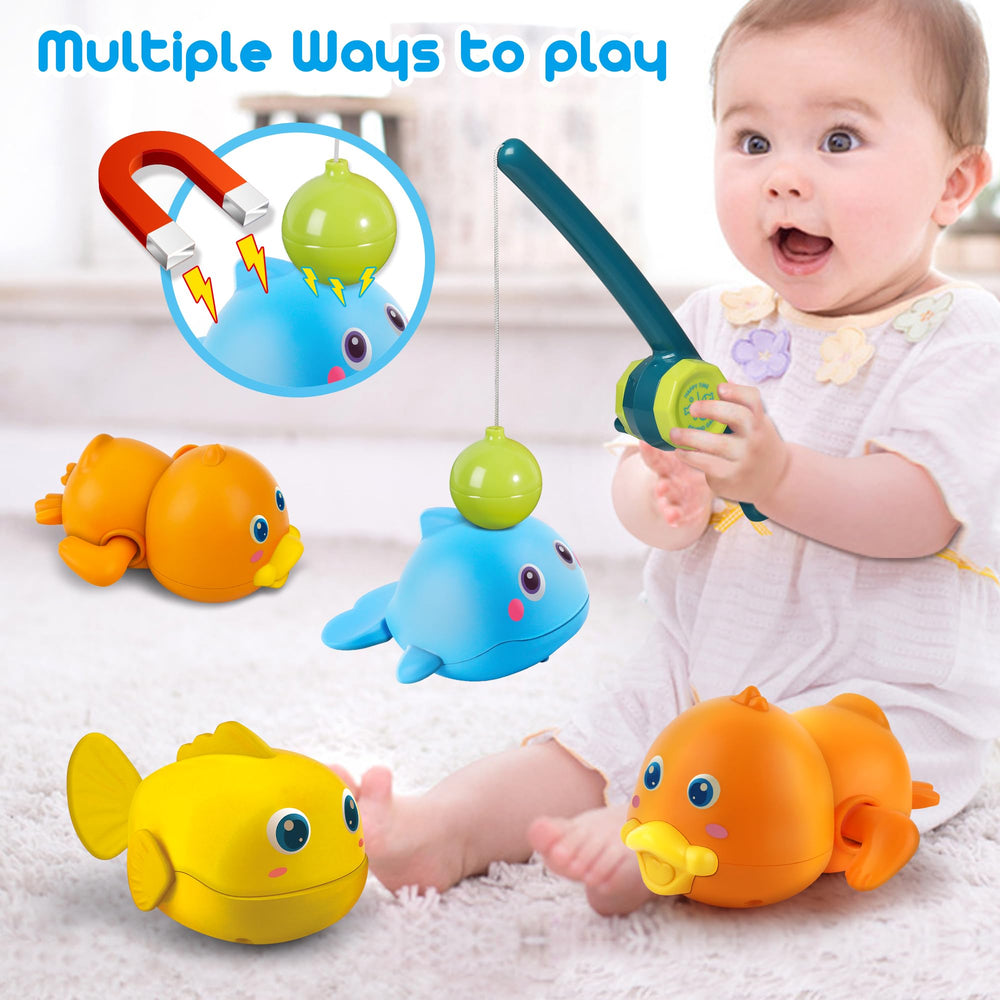 Dwi Dowellin blue wind-up fish bath toy swims when wound.