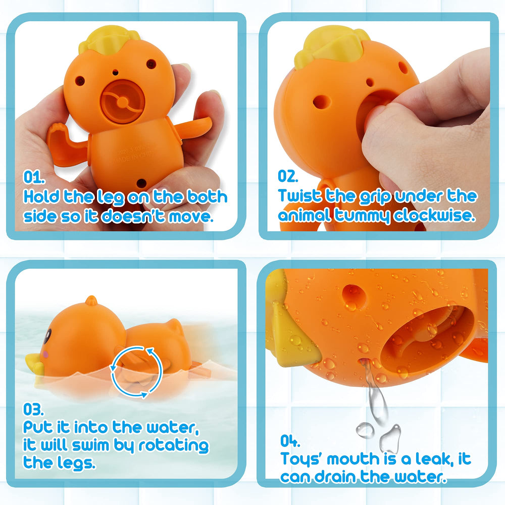 Dwi Dowellin blue wind-up sea creature bath toy encourages exploration.