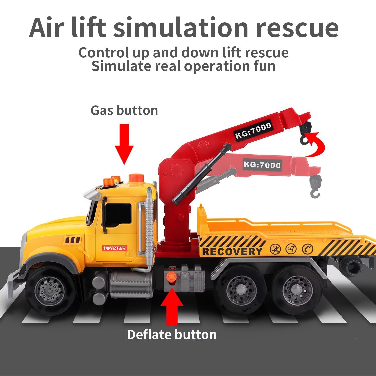Dwi Dowellin tow truck arm extension in action supporting load-and-go pretend play