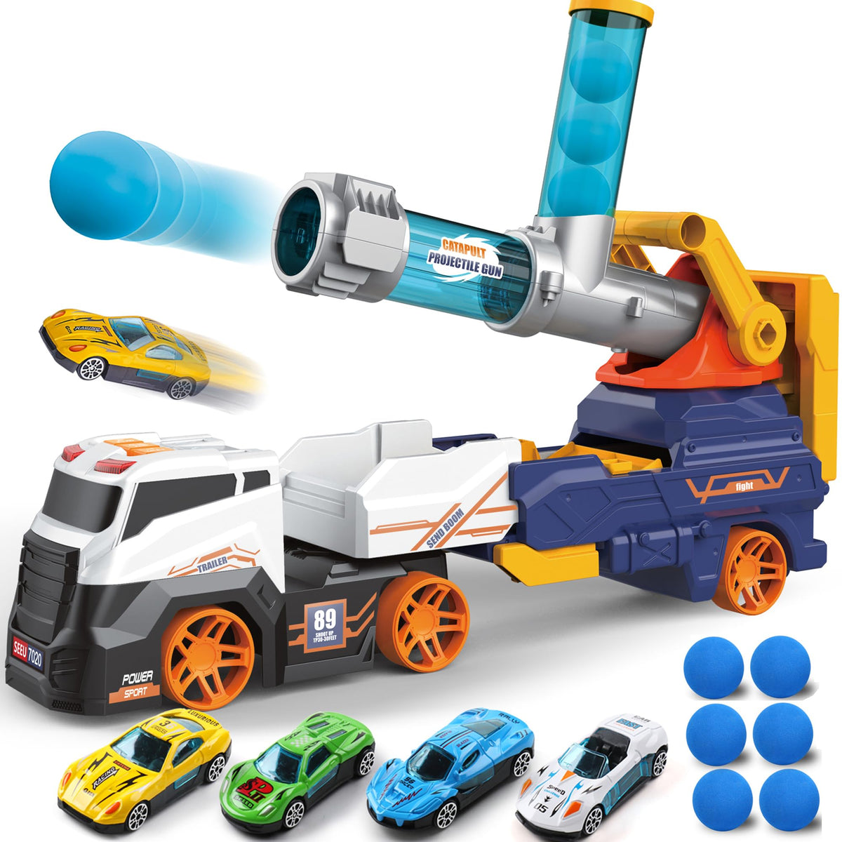 Dwi Dowellin ejection transport truck with launcher for imaginative play and coordination