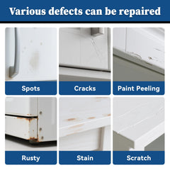 DWIL White Touch Up Cabinet Surface concealing chips with clean, matched tone.