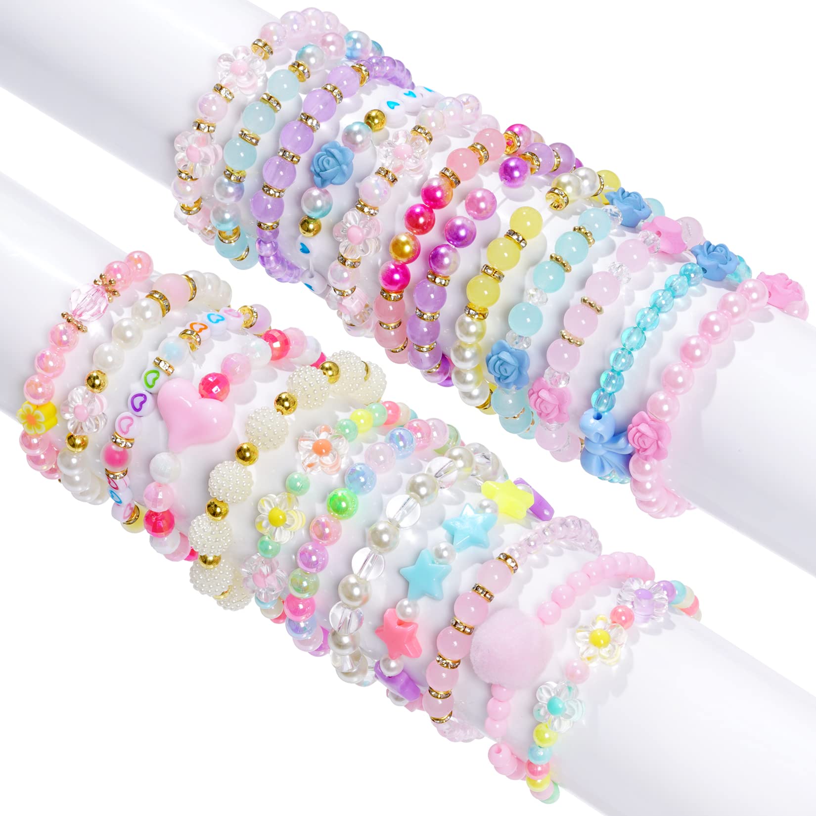 Dxhycc 24-piece bracelets pack offers variety for mix-and-match outfits.