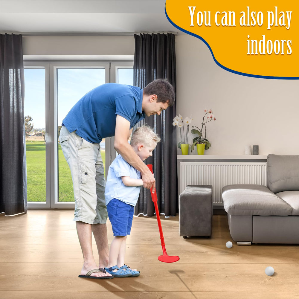 Dyienocs plastic mini golf putter supports gentle putting for little learners.