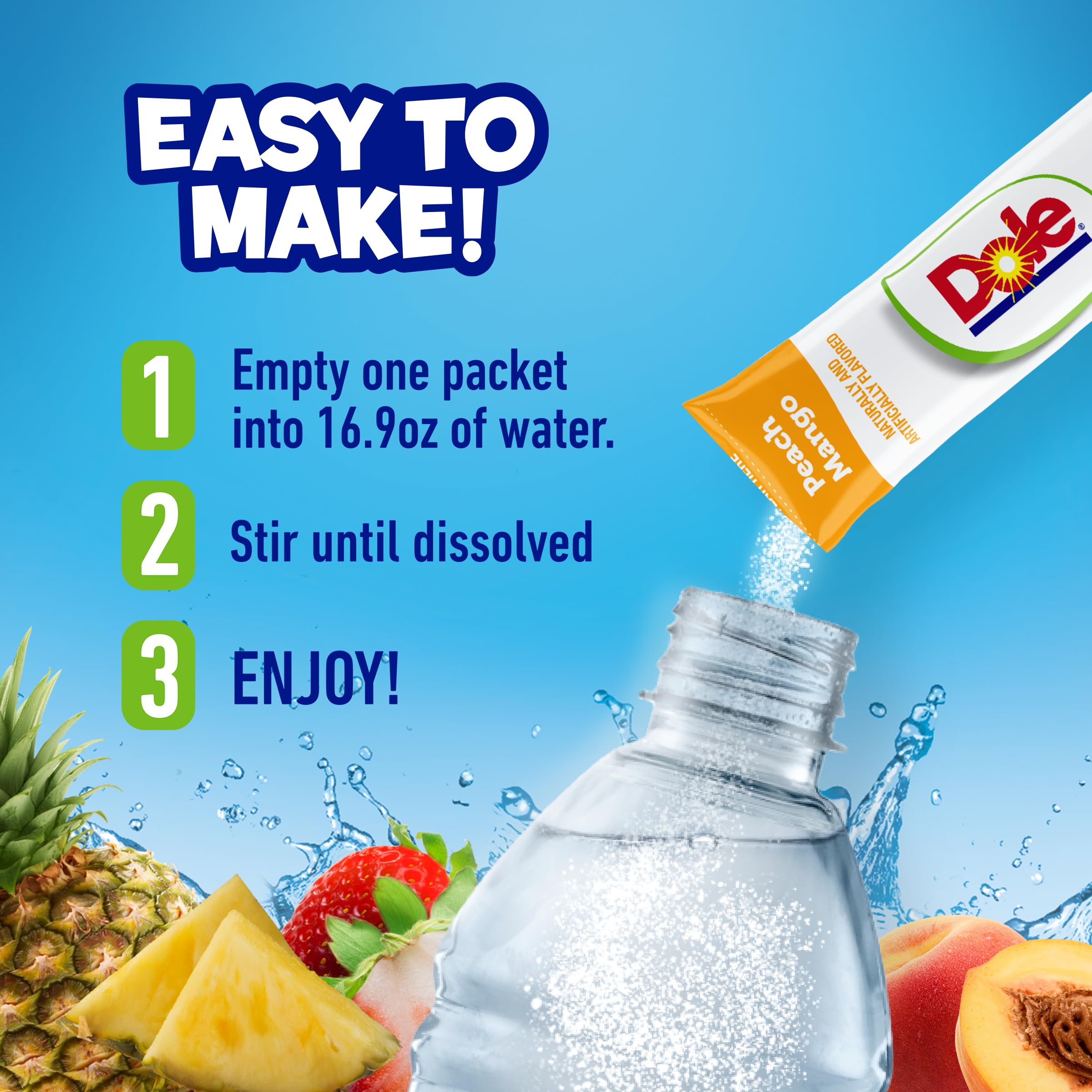 DYLA Dole Peach Mango travel pack shown for on-the-go flavor.