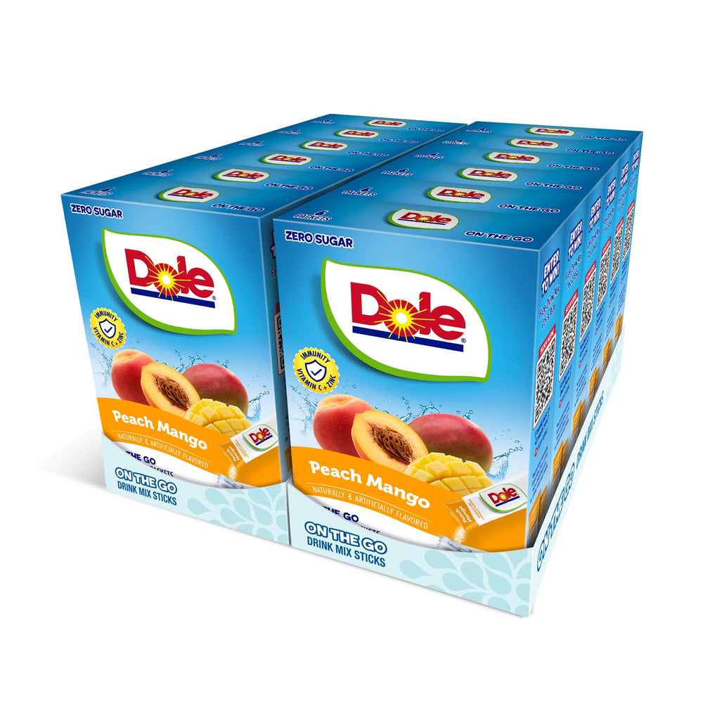 DYLA Dole Peach Mango powder drink mix tub ready for quick servings.
