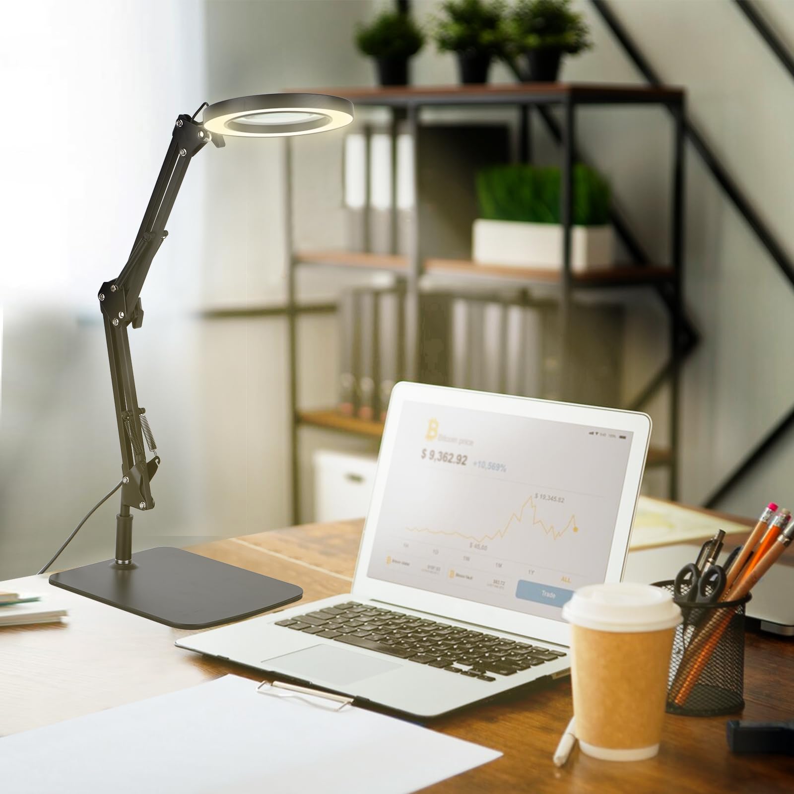Dylviw desk magnifier setup combines lamp and lens for close-work tasks