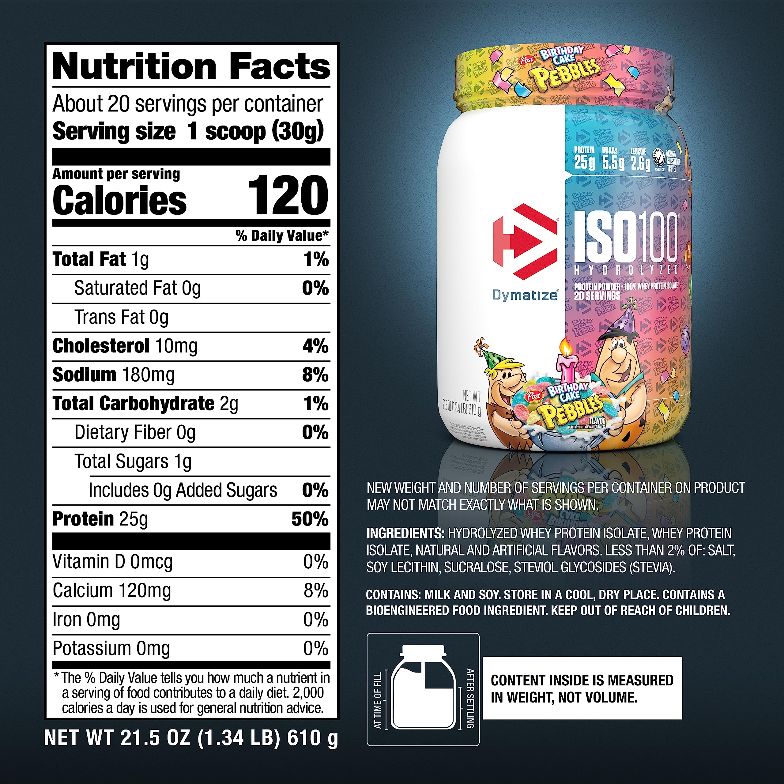 Dymatize ISO100 Birthday Cake Pebbles glass shake in a refreshing drink.