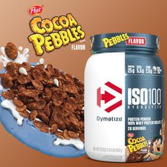 Dymatize ISO100 Cocoa Pebbles in a bowl evokes nostalgia with fast-digesting protein.