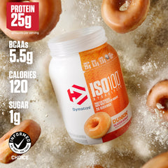 Dymatize ISO100 Dunkin Glazed Donut powder ready to mix with milk or water