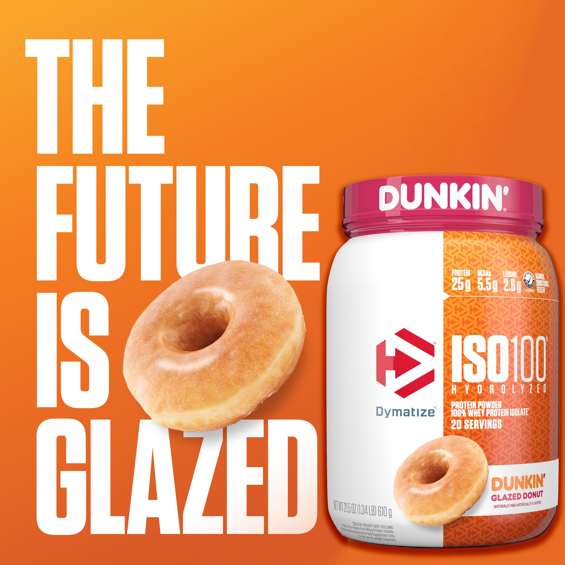 Dymatize ISO100 Dunkin Glazed Donut scoop measures fast-digesting protein