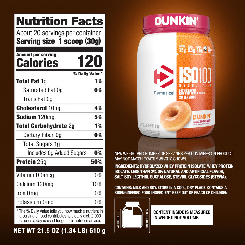Dymatize ISO100 Dunkin Glazed Donut serving idea with shakes or oats