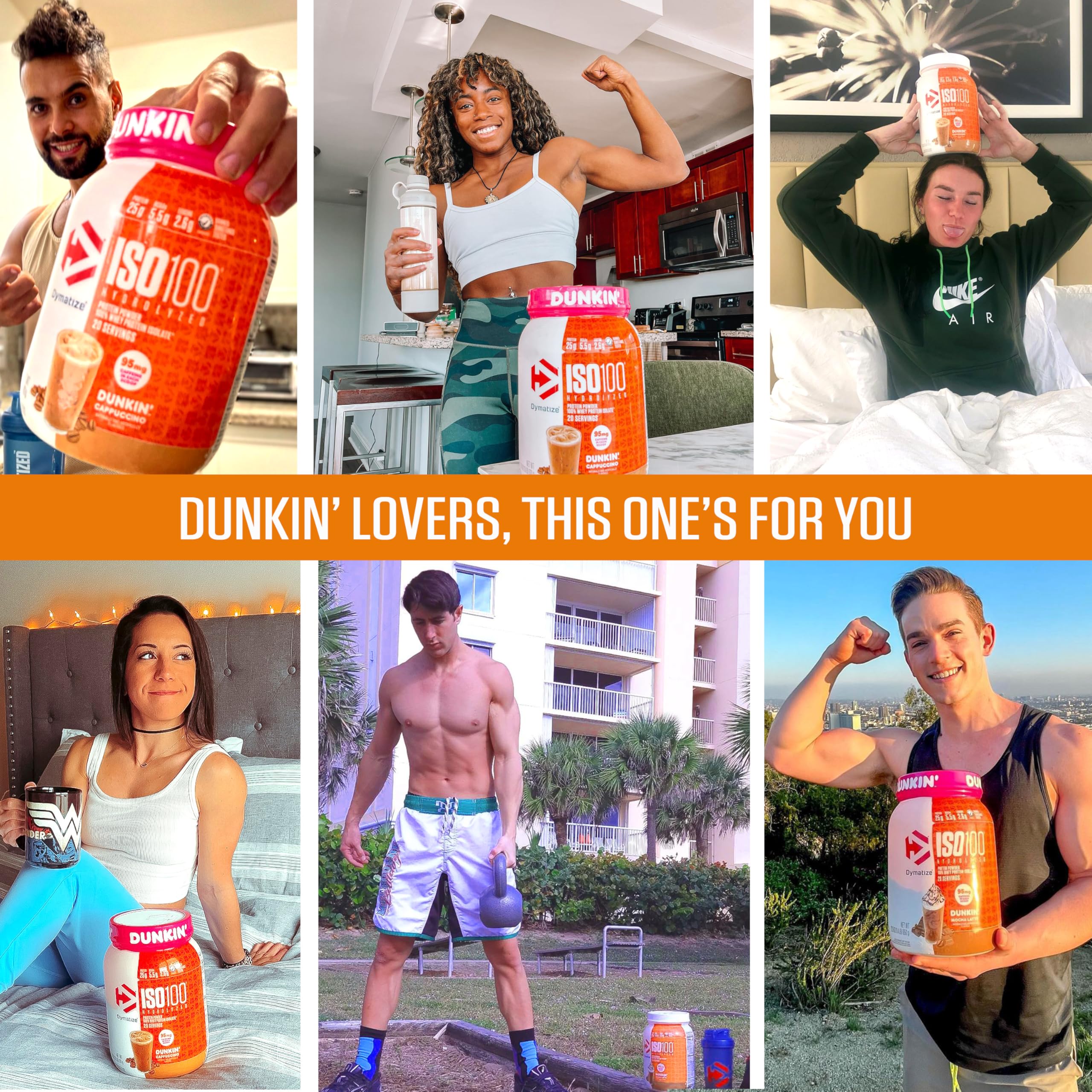 Dymatize ISO100 Dunkin Glazed Donut shake shown in a glass