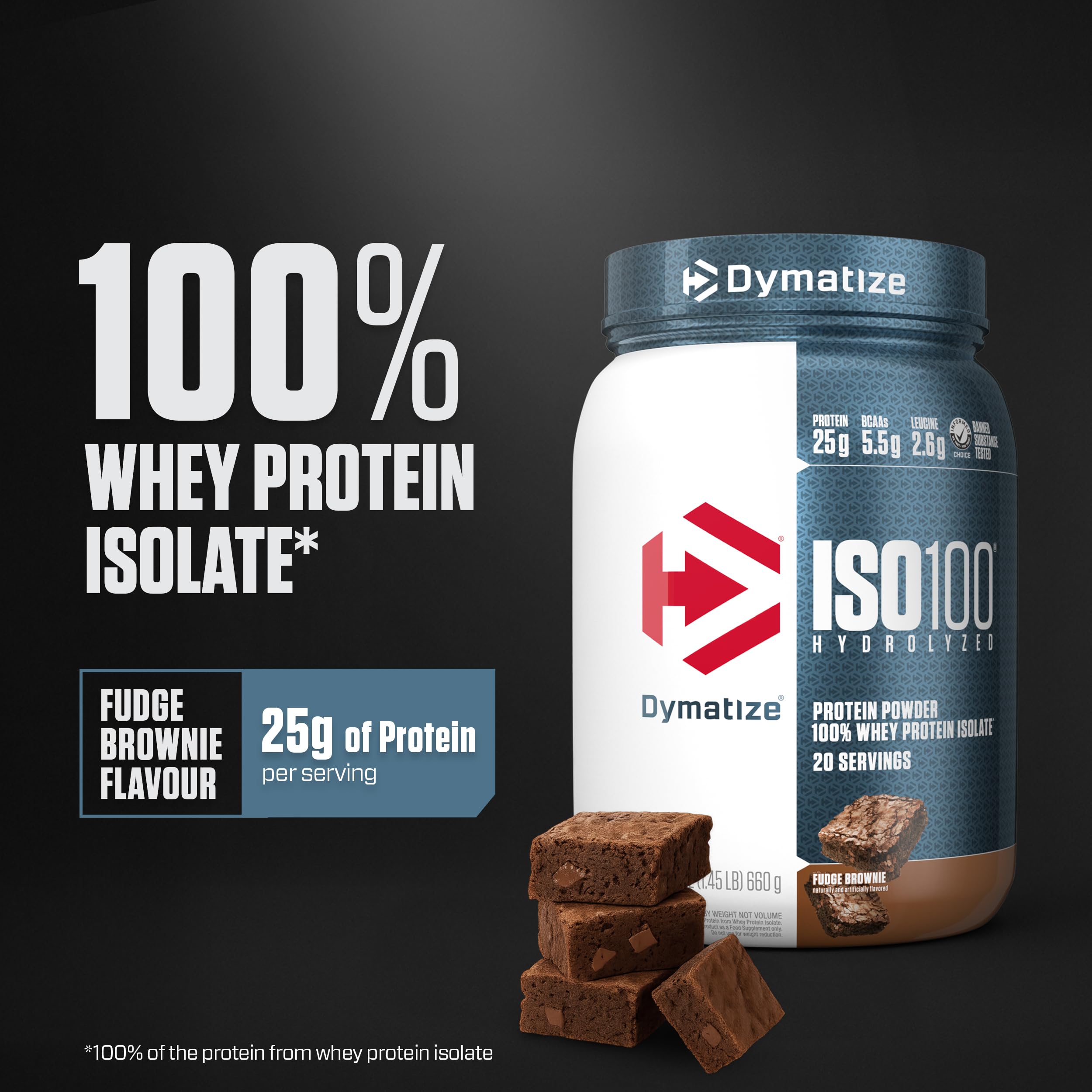 Dymatize ISO100 label close-up showing nutrition and purity