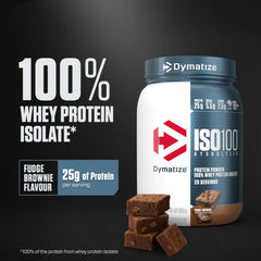 Dymatize ISO100 label close-up showing nutrition and purity