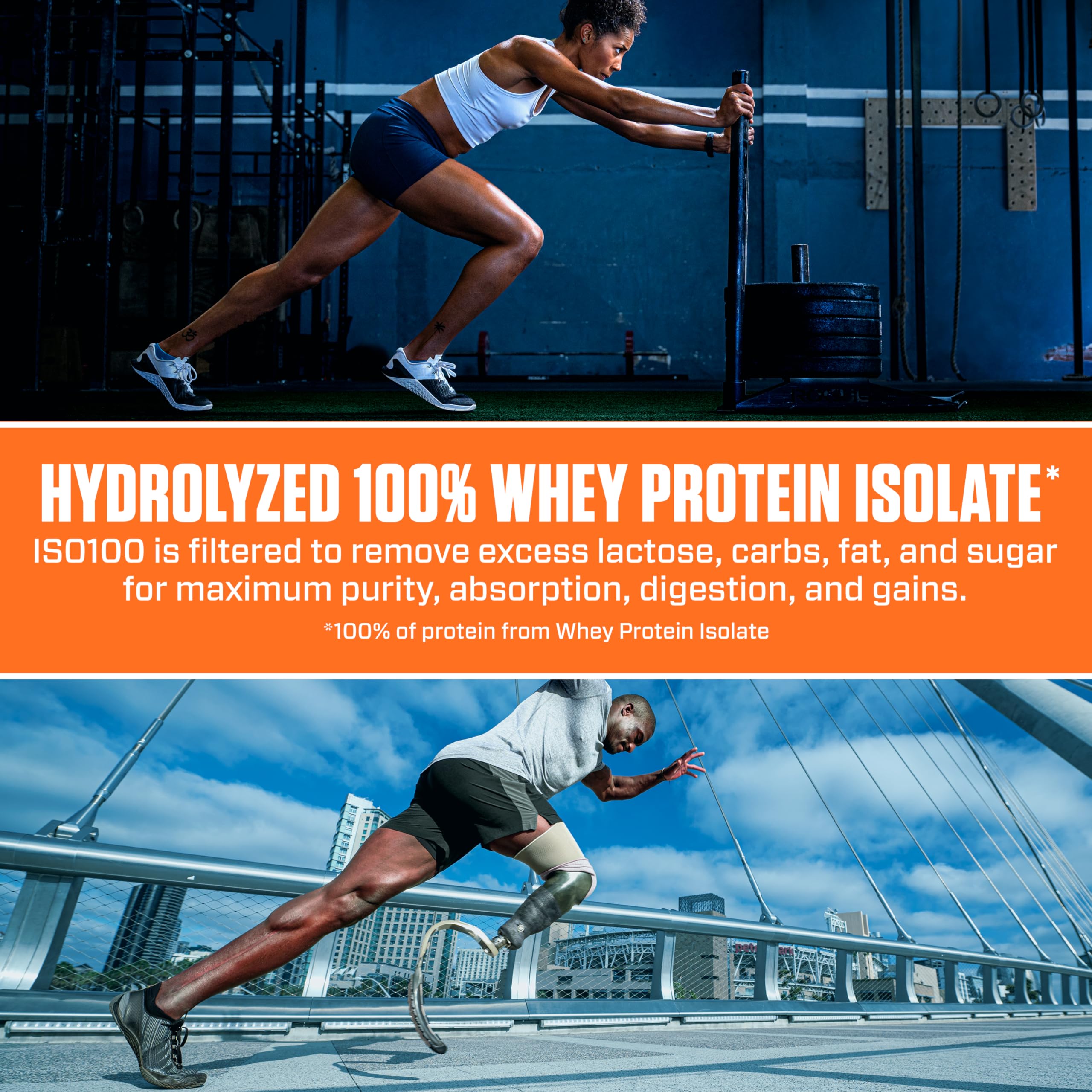 Dymatize ISO100 label with nutrition panel helps informed choice for diets.