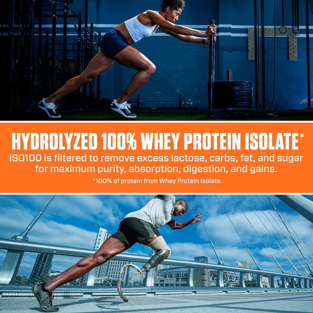 Dymatize ISO100 label with nutrition panel helps informed choice for diets.