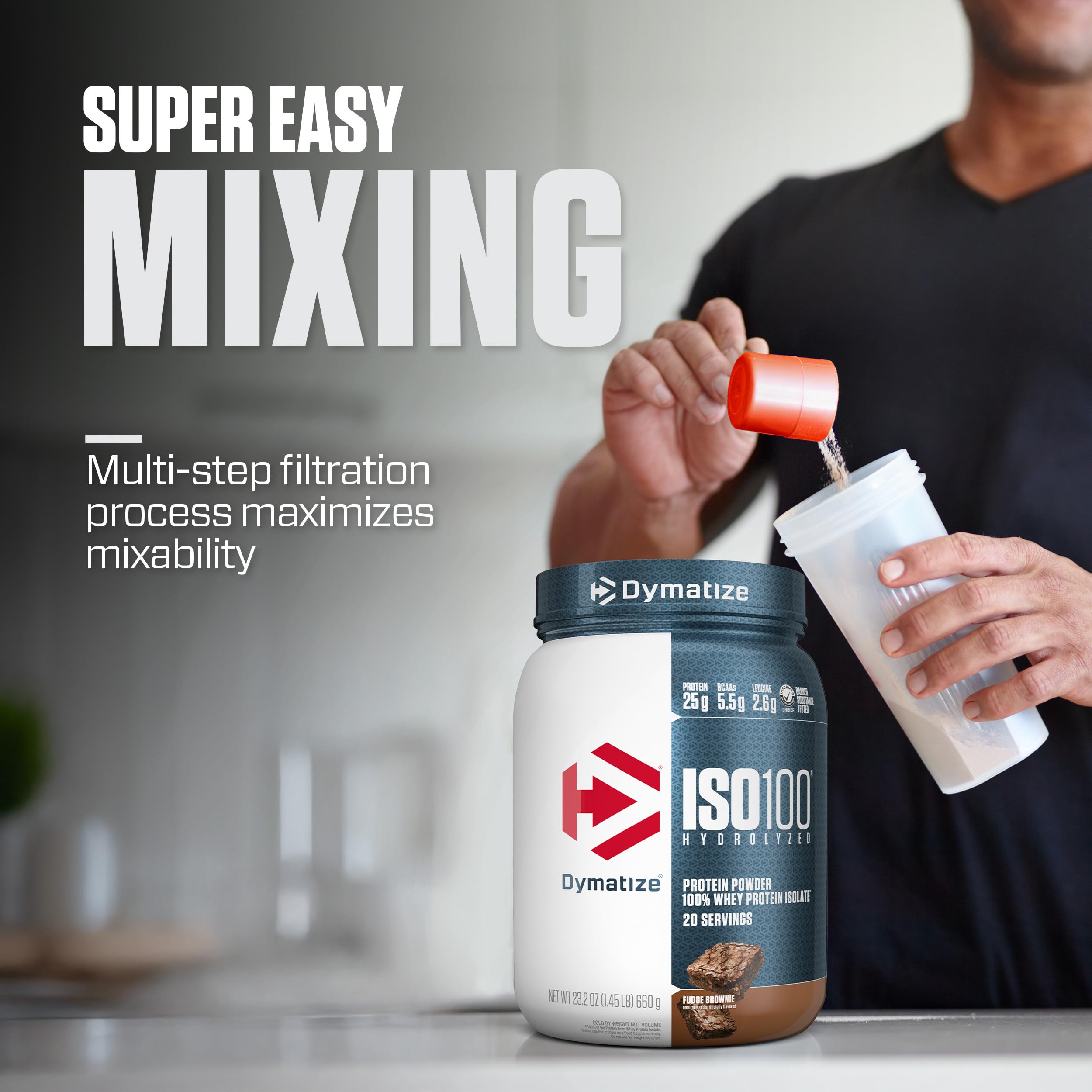 Dymatize ISO100 mixed drink in glass after a workout