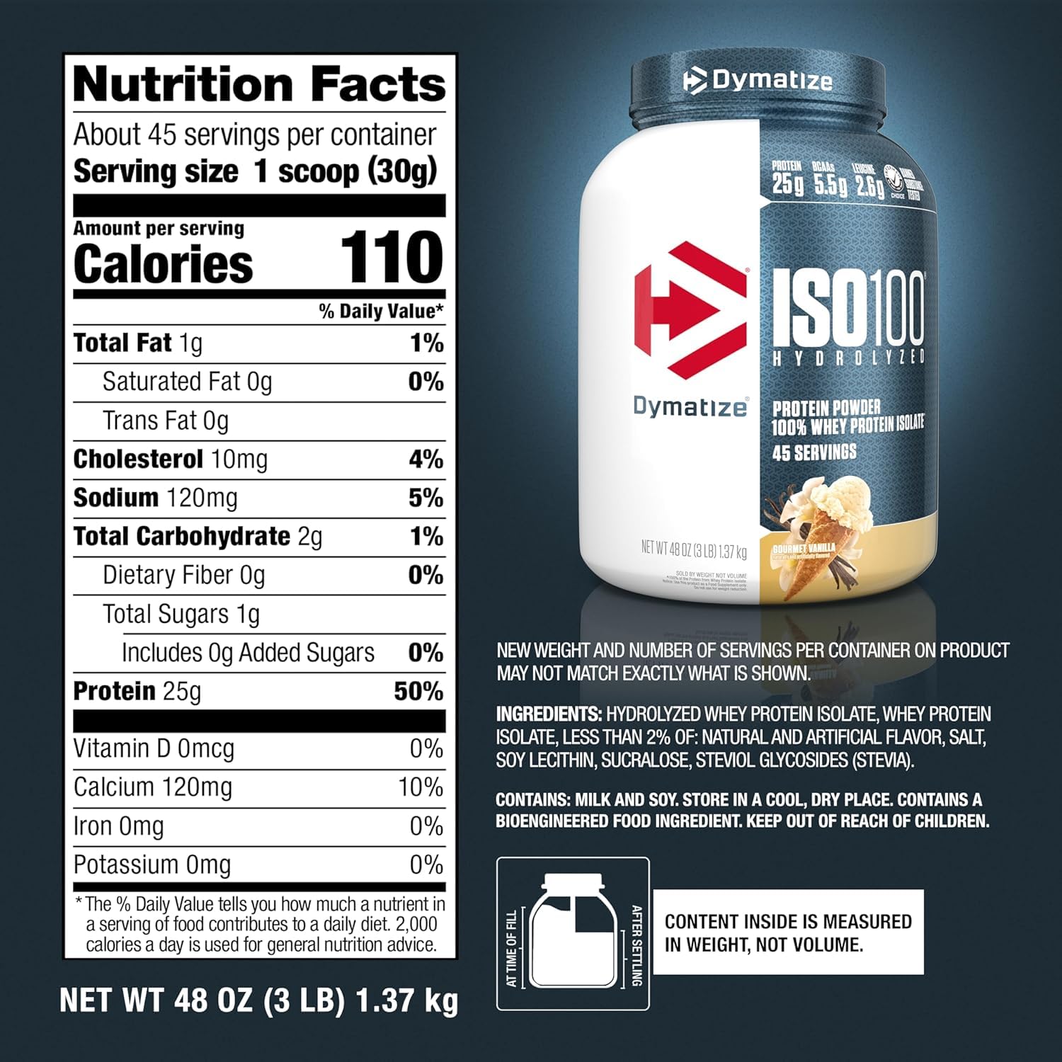 Dymatize ISO100 prepared shake in glass showing mix versatility.