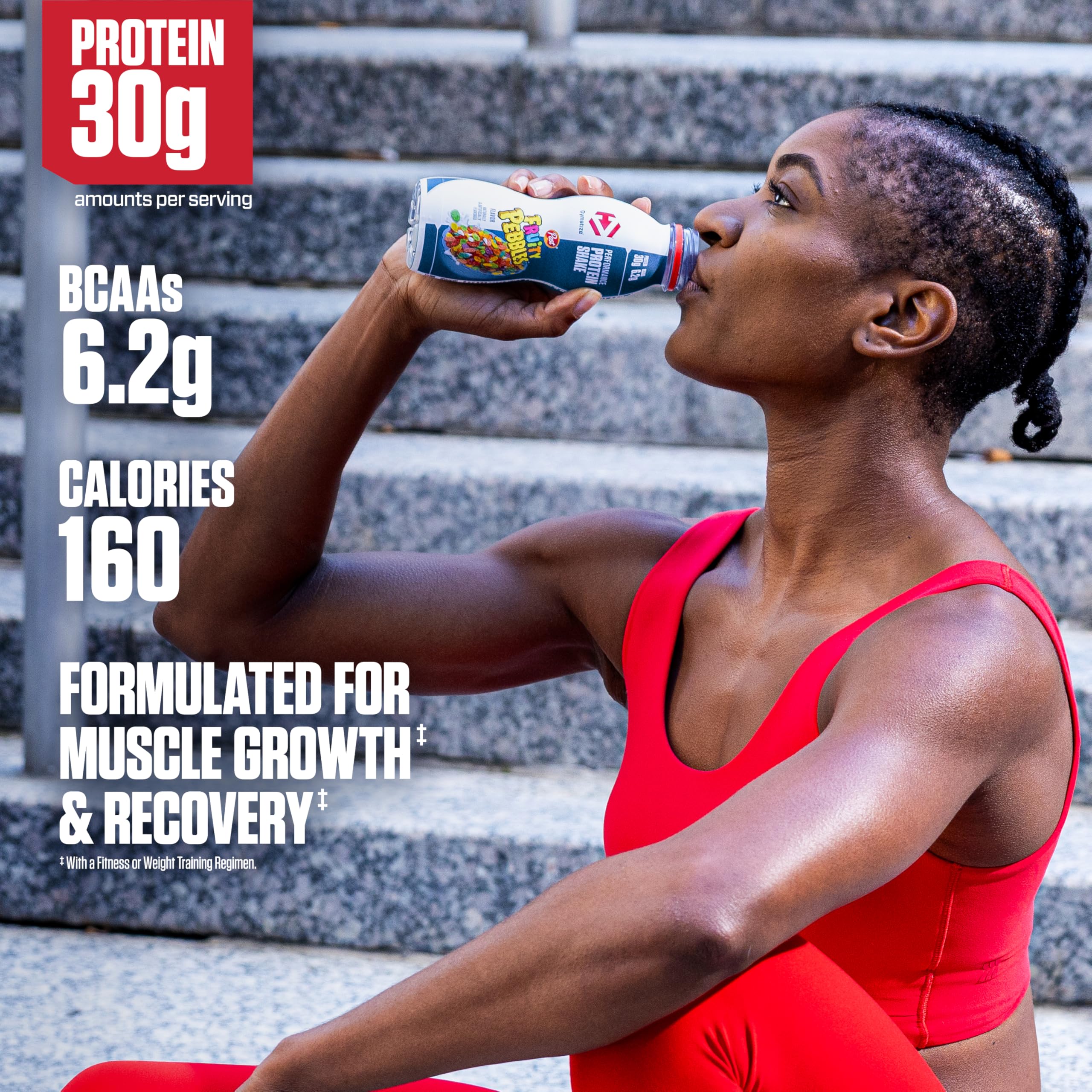 Dymatize Fruity Pebbles gluten-free label indicating dietary suitability