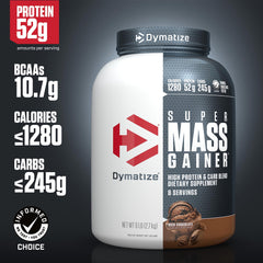 Dymatize Super Mass Gainer 52g protein per serving for muscle repair.