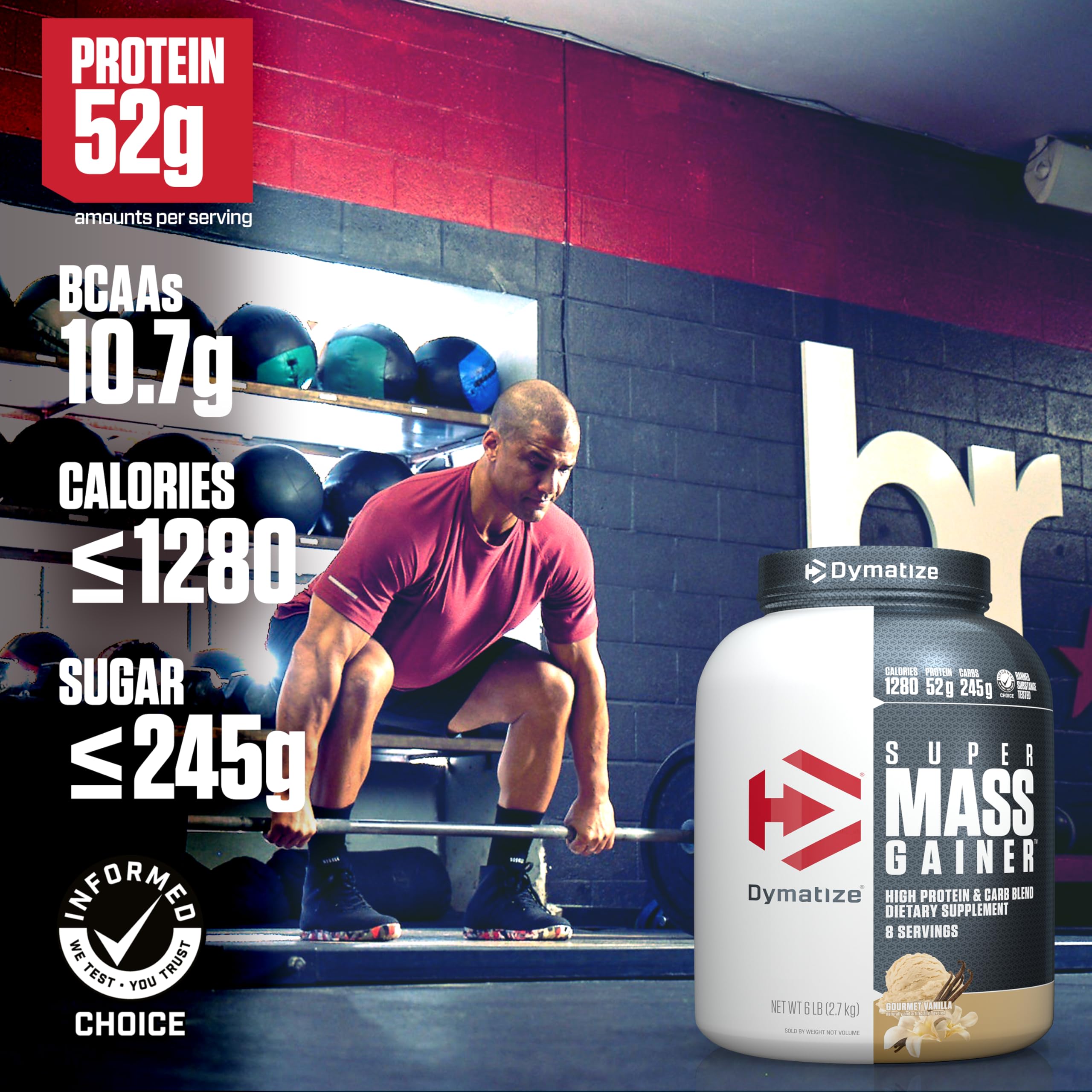 Dymatize Super Mass Gainer Fruity Pebbles serving scoop for convenient dosing.