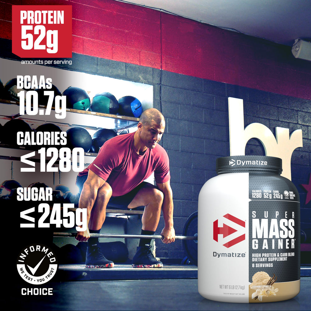 Dymatize Super Mass Gainer Fruity Pebbles serving scoop for convenient dosing.