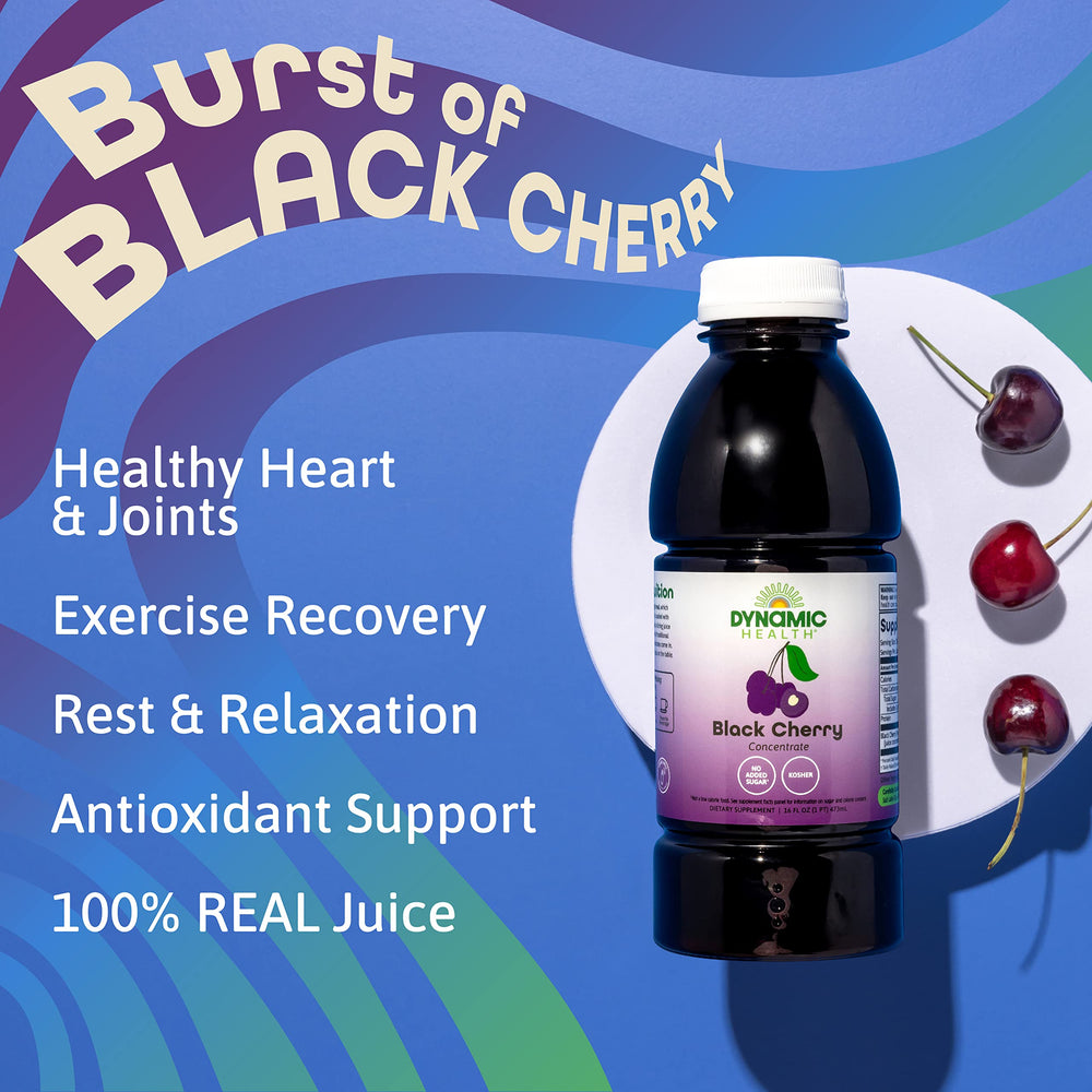 Dynamic Health bottle with organic ingredients label emphasizing real juice.