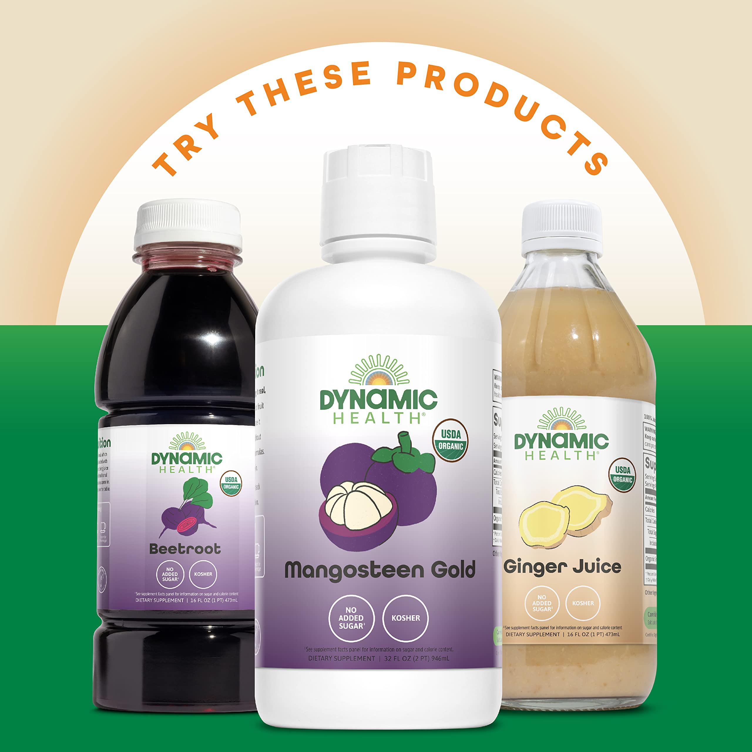 Dynamic Health organic ingredients label communicates no fillers or added sugar.