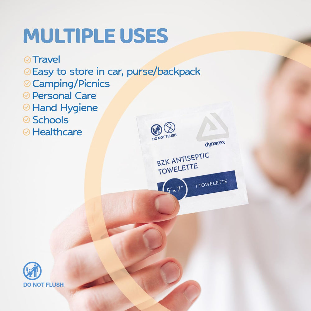 Dynarex BZK towelettes in-car use for quick sanitizing anytime
