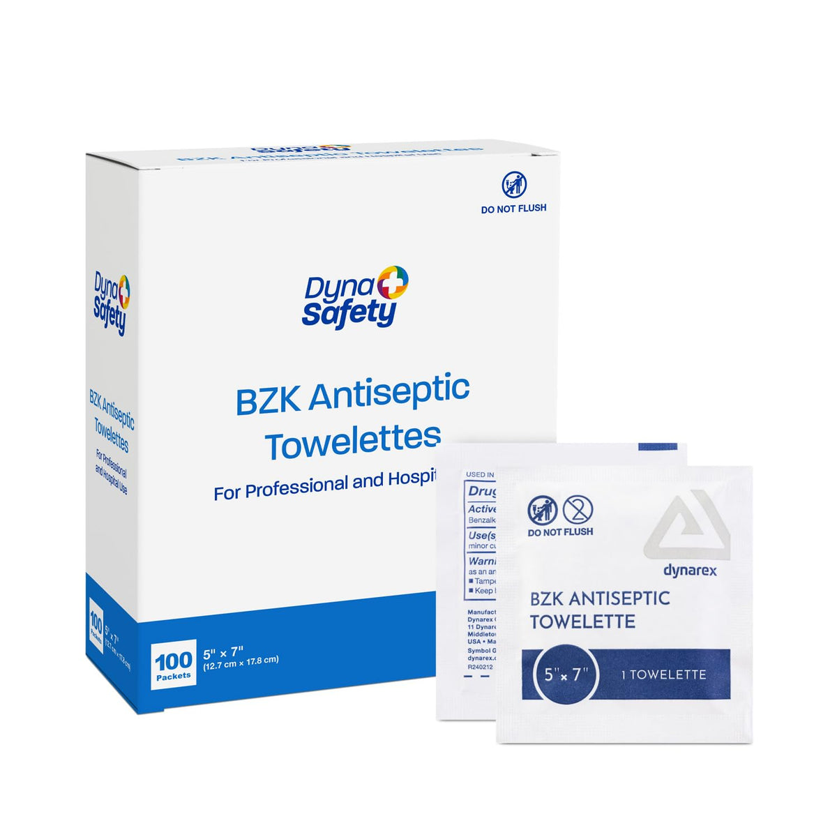 Dynarex BZK antiseptic towelettes in packaging for easy first-aid prep on the go