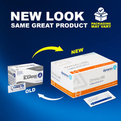 Dynarex DynaLube box back with medical-grade specs.