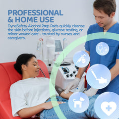 Dynarex DynaSafety pad cleans glucose testing area before measurement.